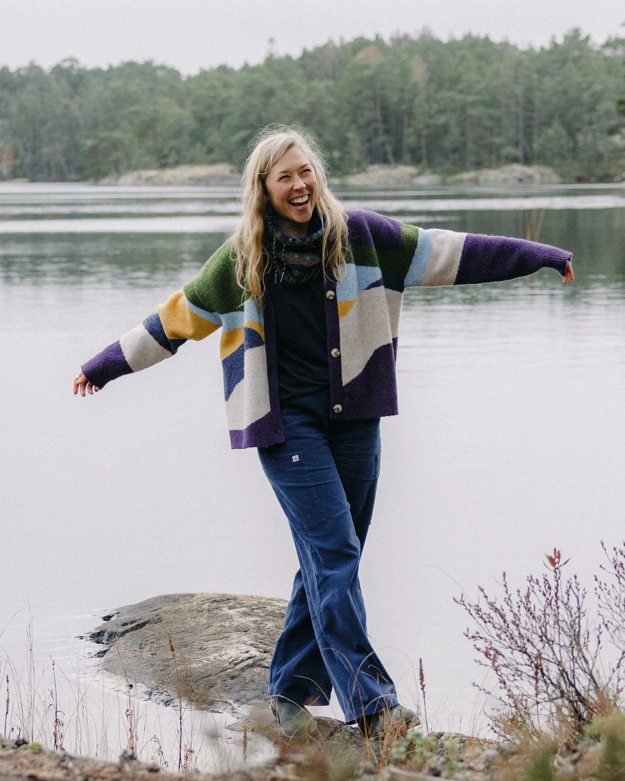 Scenic Recycled Knitted Cardigan - Scenic Deep Plum - Lifestyle