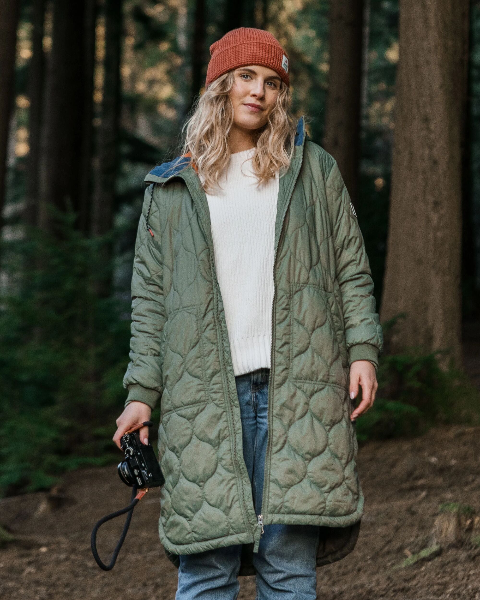 Flora Long Recycled Insulated Parka - Dusty Olive - Lifestyle