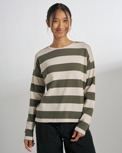 Panorama Striped LS T-Shirt - Dusty Olive - Studio Model