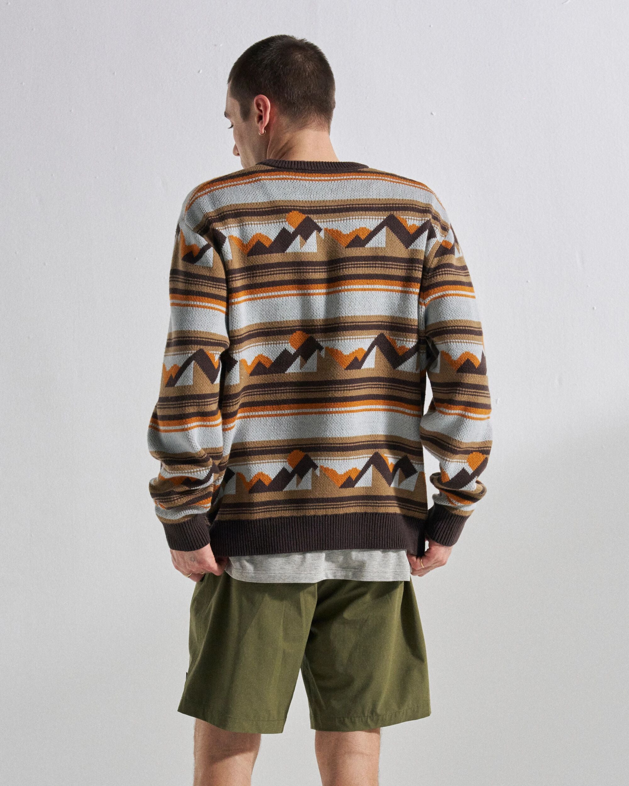 Panorama Lightweight Knitted Jumper - Views Caramel Stripe - Studio Model