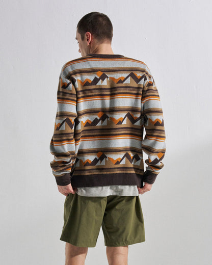 Panorama Lightweight Knitted Jumper - Views Caramel Stripe - Studio Model