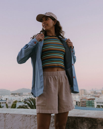 Out There Ribbed Cropped T-Shirt - Espresso Multi Stripe - Lifestyle