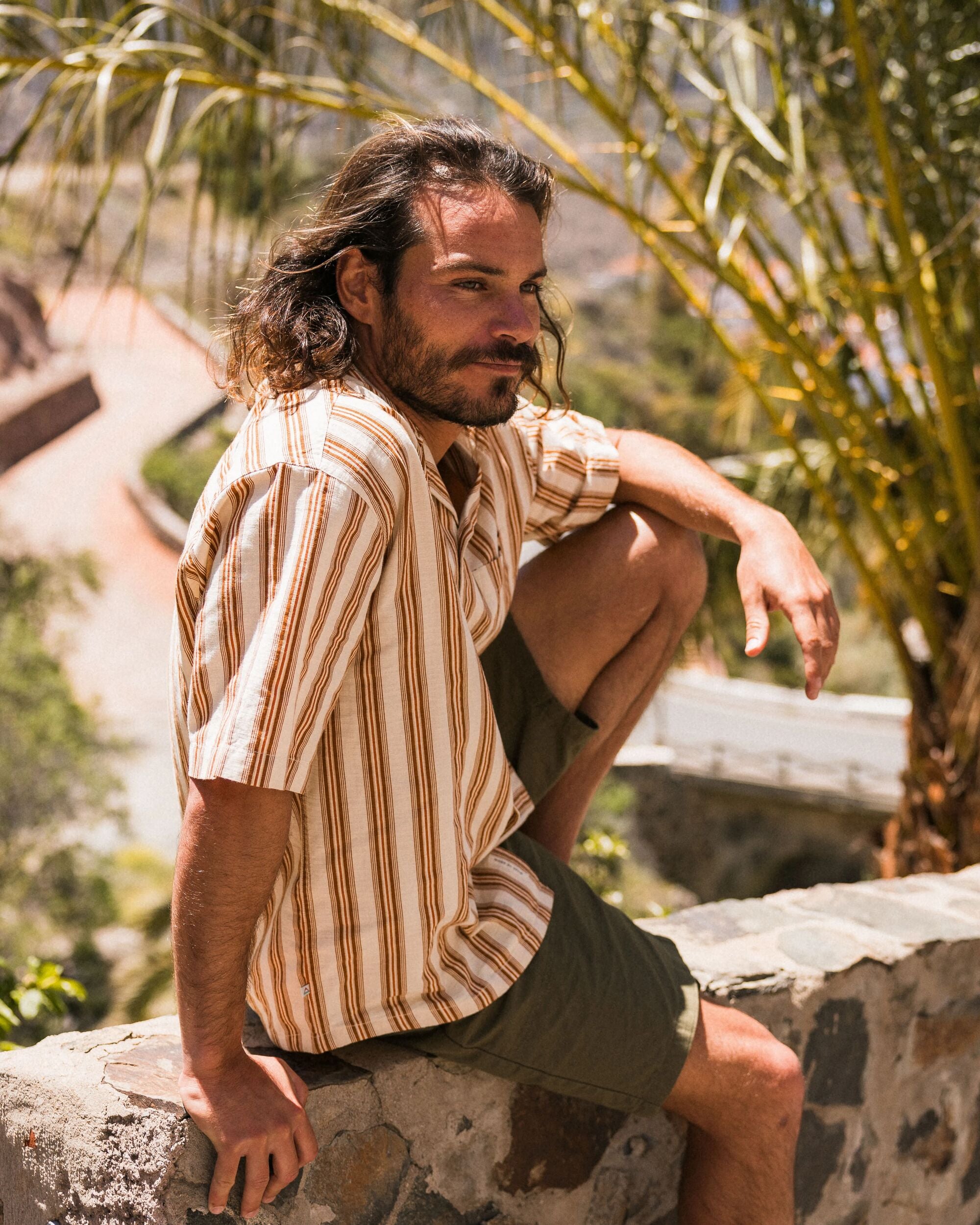 Cove Organic Textured Shirt - Sunset Orange Stripe - Lifestyle