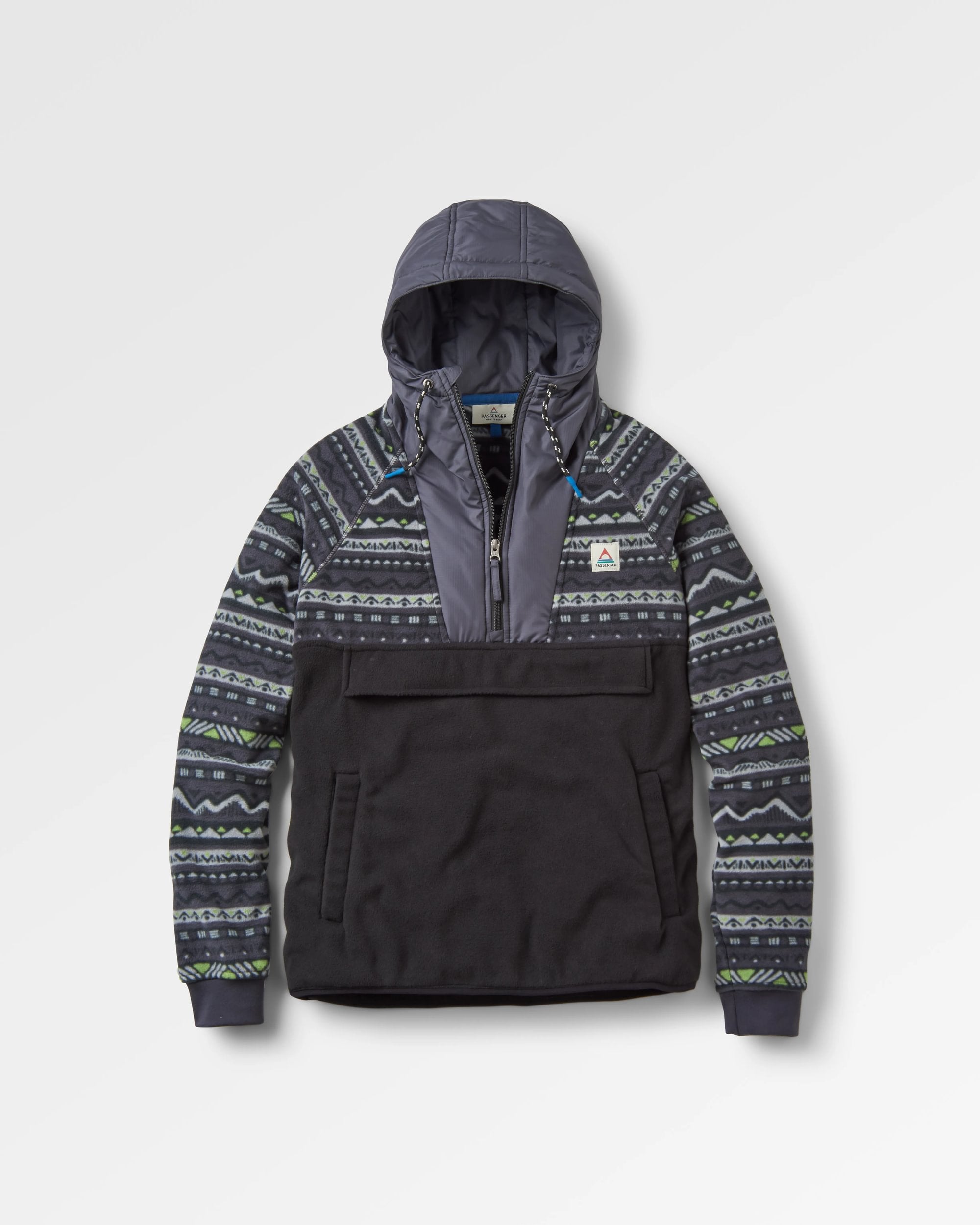 Woodland Hooded 1/2 Zip Recycled Polar Fleece - Mountain Geo Charcoal - Flatlay