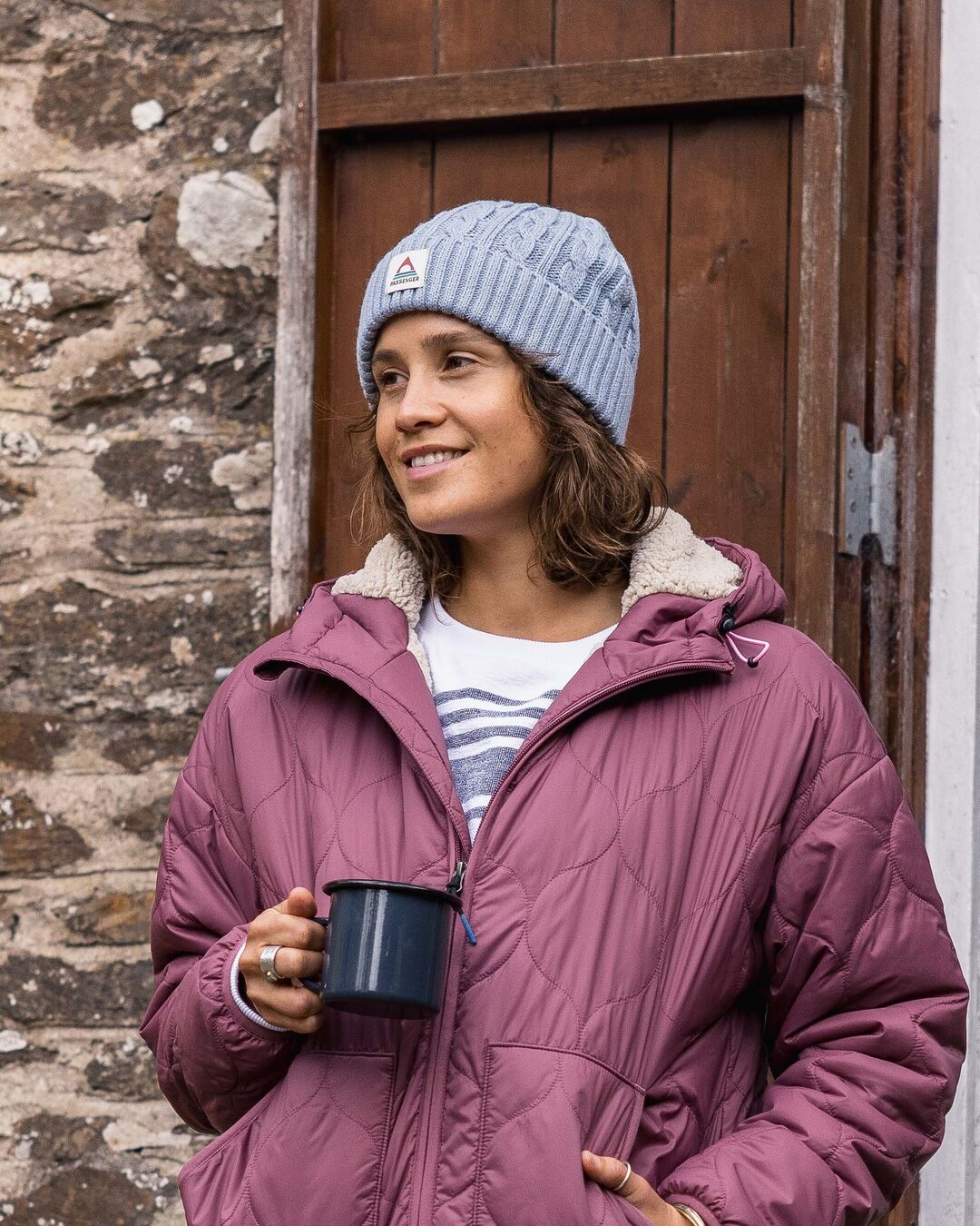 Fireside Recycled Cable Knit Beanie - Blue Fog - Lifestyle - Female