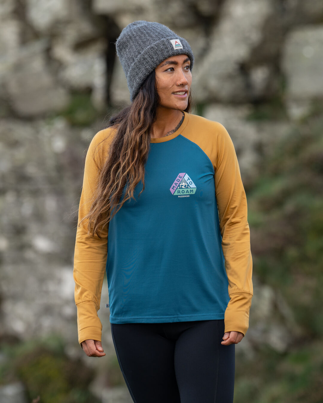 River Recycled Active LS T-Shirt - Dusty Ochre/ Corsair Blue - Lifestyle