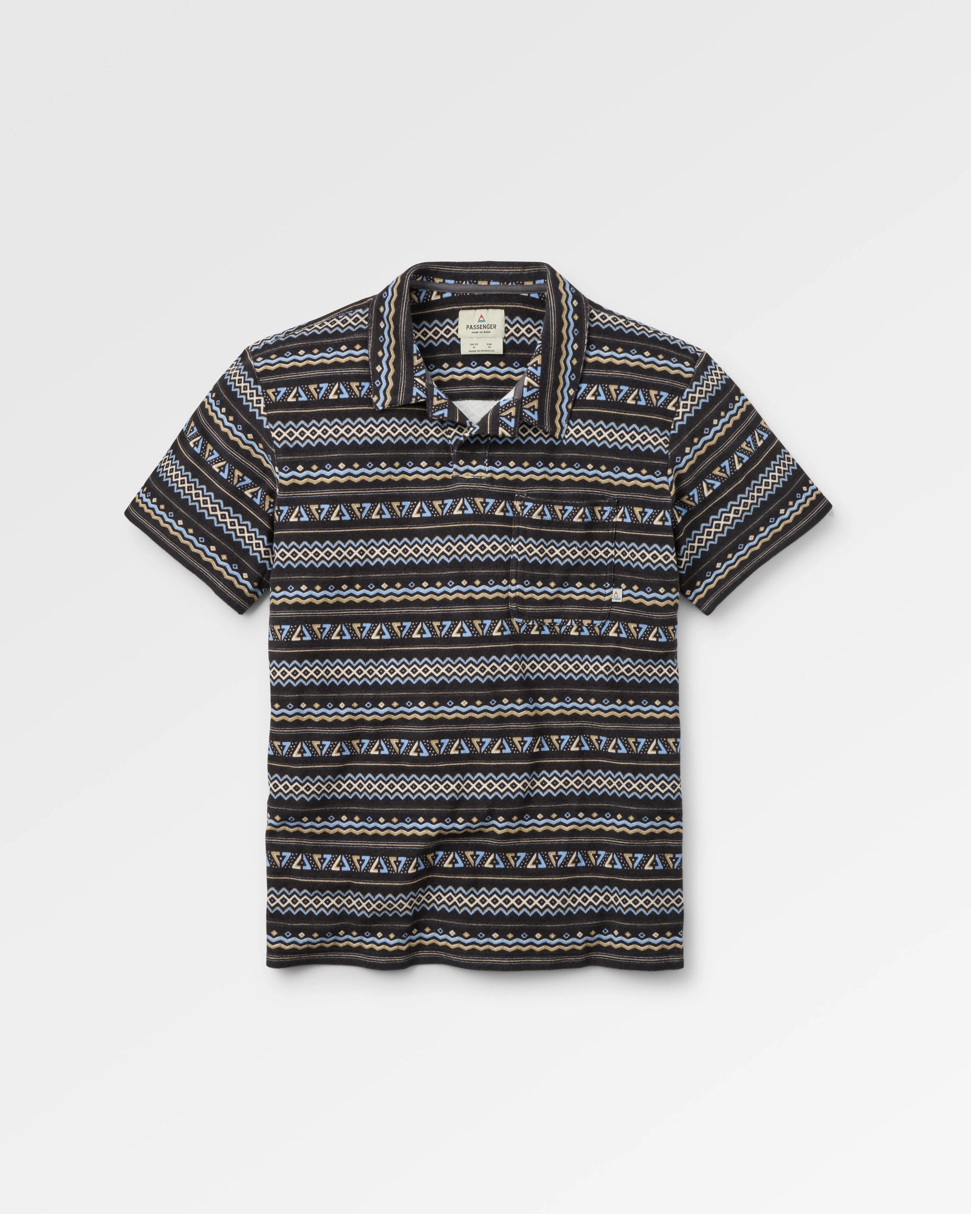 Rising Towelling Polo Shirt - Geo Stripe Faded Black  - Flatlay