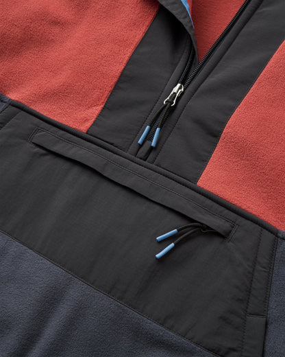 Woodland Hooded 1/2 Zip Recycled Polartec® Fleece - Redwood/Charcoal - Flatlay