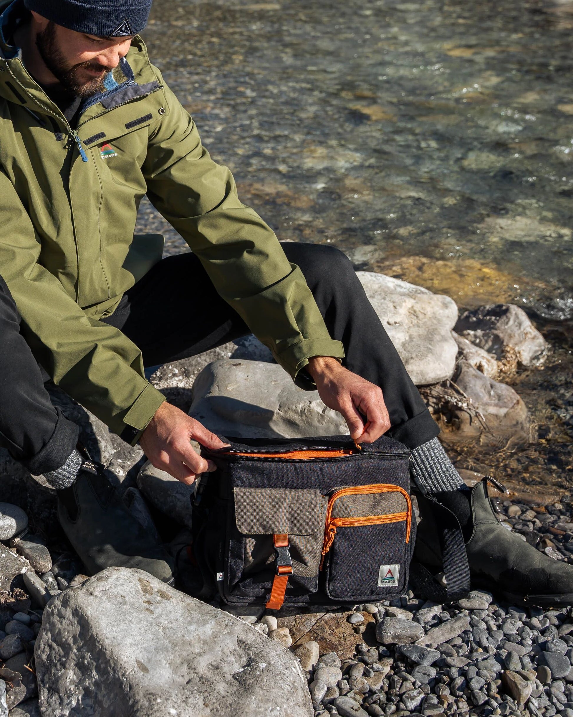 MensBoondocker Recycled Camera Bag  - True Black/ Khaki - Lifestyle