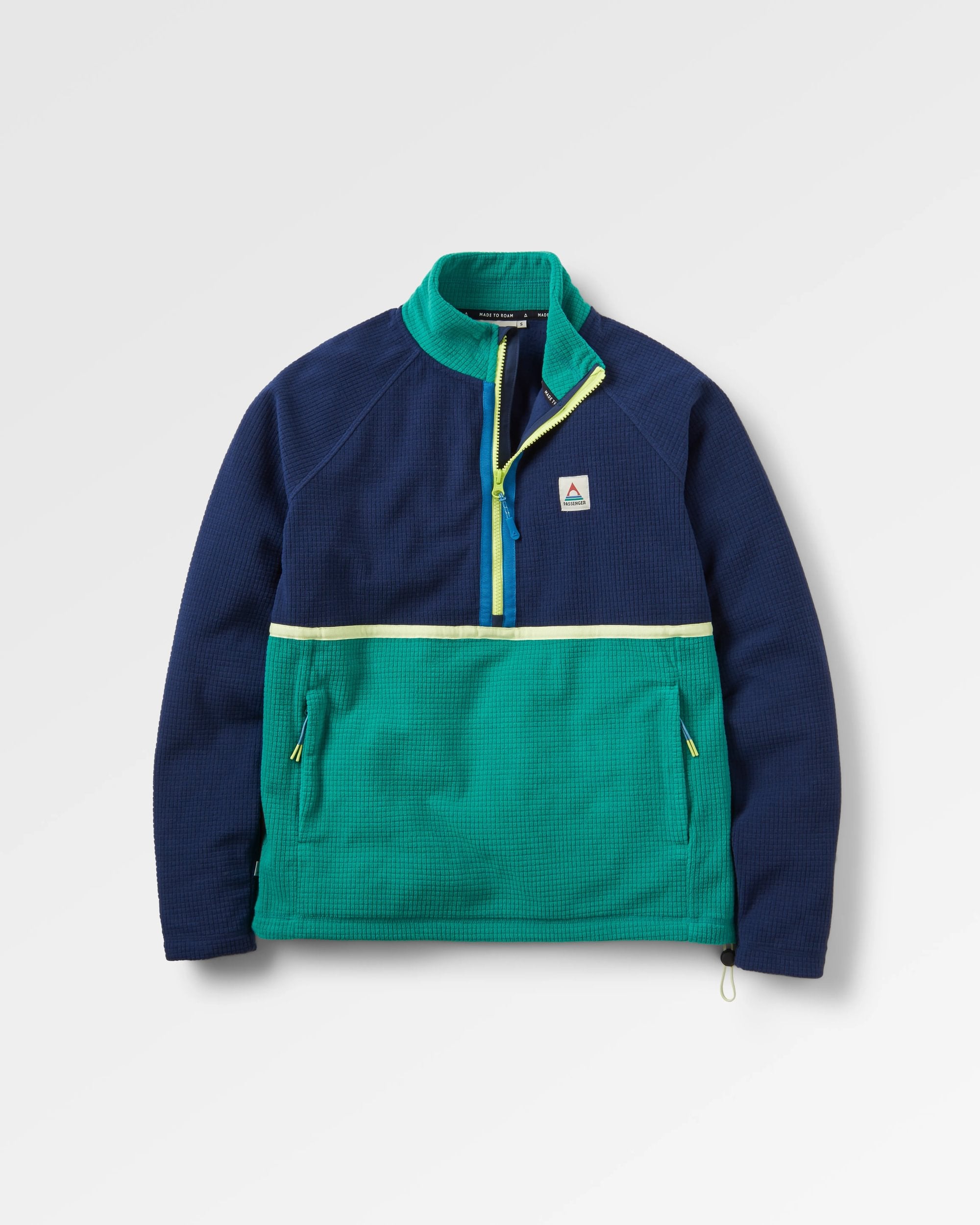 Off Trail Recycled Grid Polar Fleece - Rich Navy/Green Lake - Flatlay