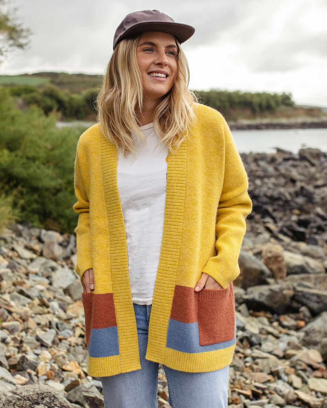 Vista Recycled Knitted Cardigan - Amber Gold - Lifestyle