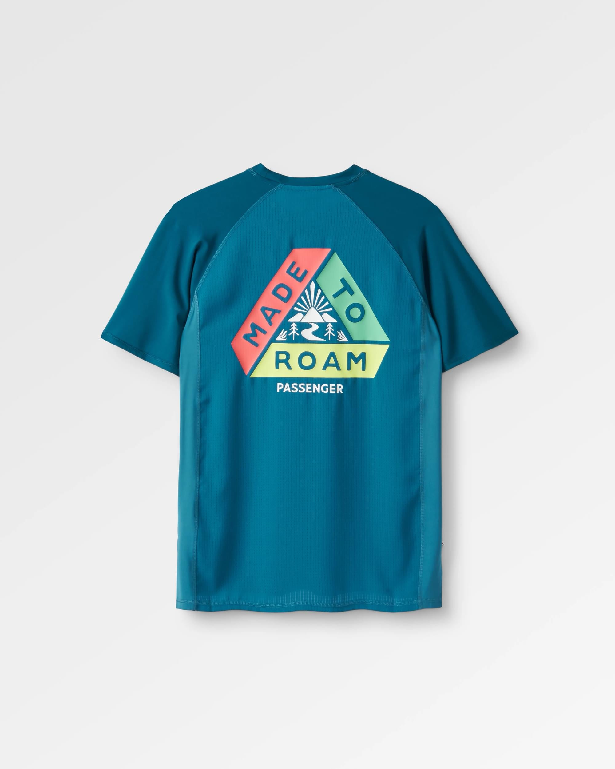 Dawn To Dusk Recycled Active T-shirt - Blue Steel - Flatlay