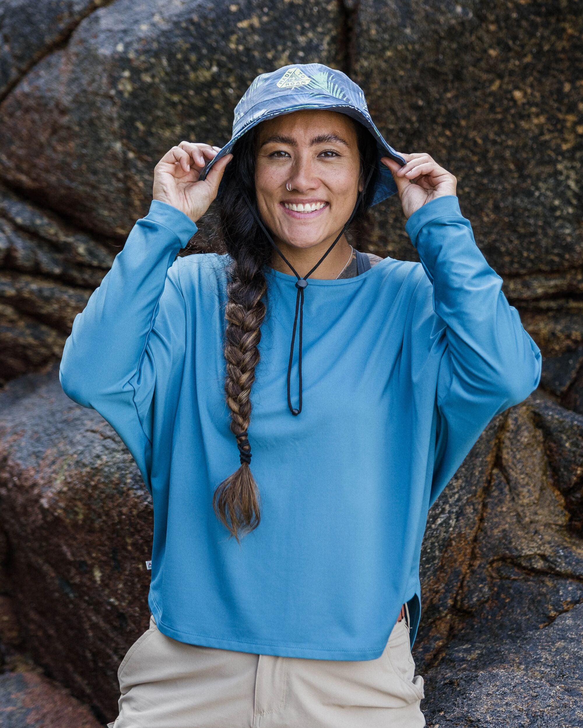 Hatha Recycled Active Top - Blue Steel - Lifestyle