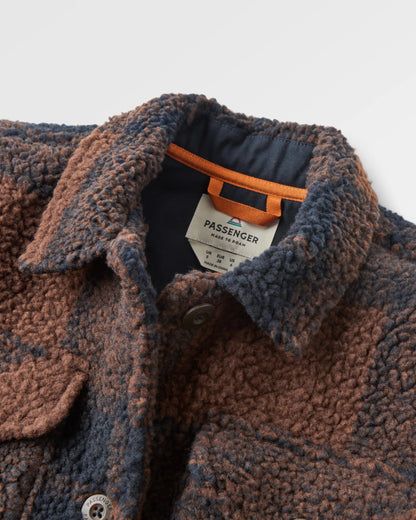 Cloudy Recycled Deep-Pile Sherpa Fleece Shirt - Chestnut/Deep Navy Check - Flatlay