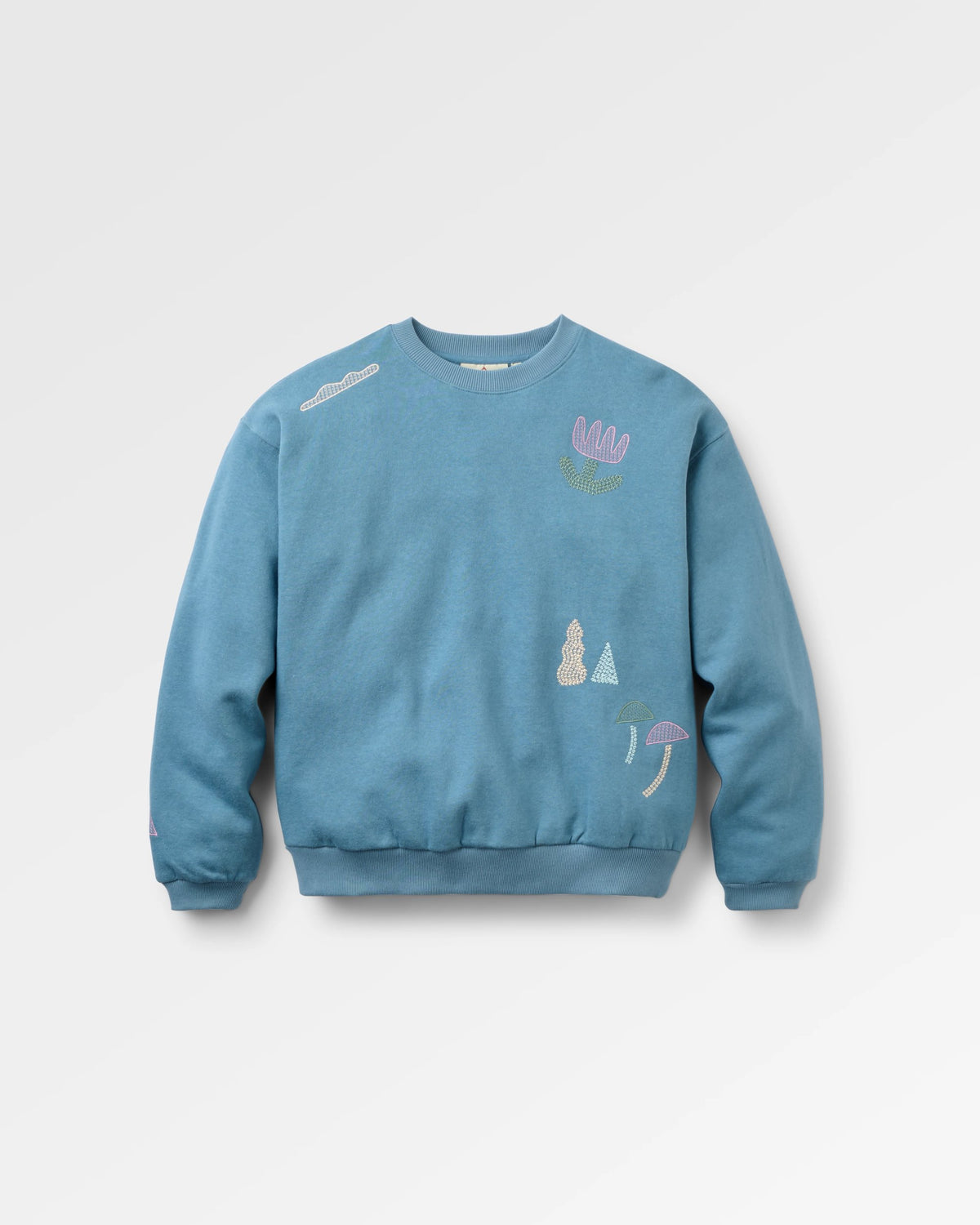 Slower Rhythms Embroidered Women's Organic Cotton Sweatshirt - Stormy Blue - Flatlay