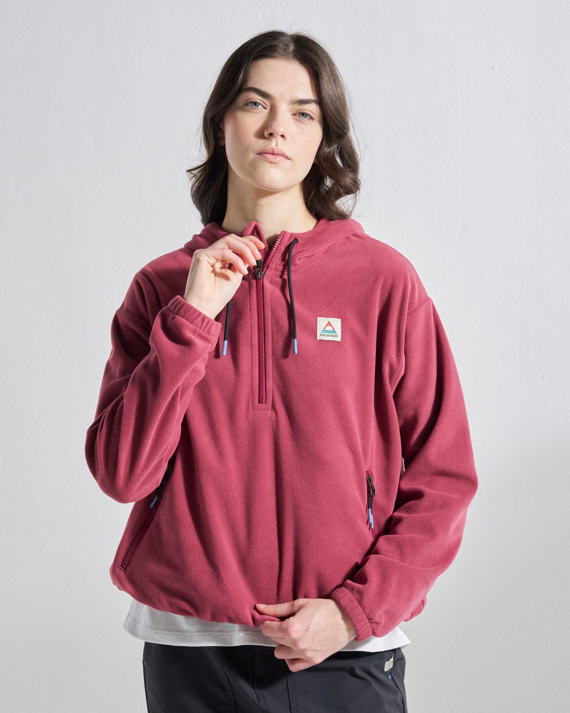 Ayla Micro Polartec® Hooded Fleece - Maroon - Studio Model