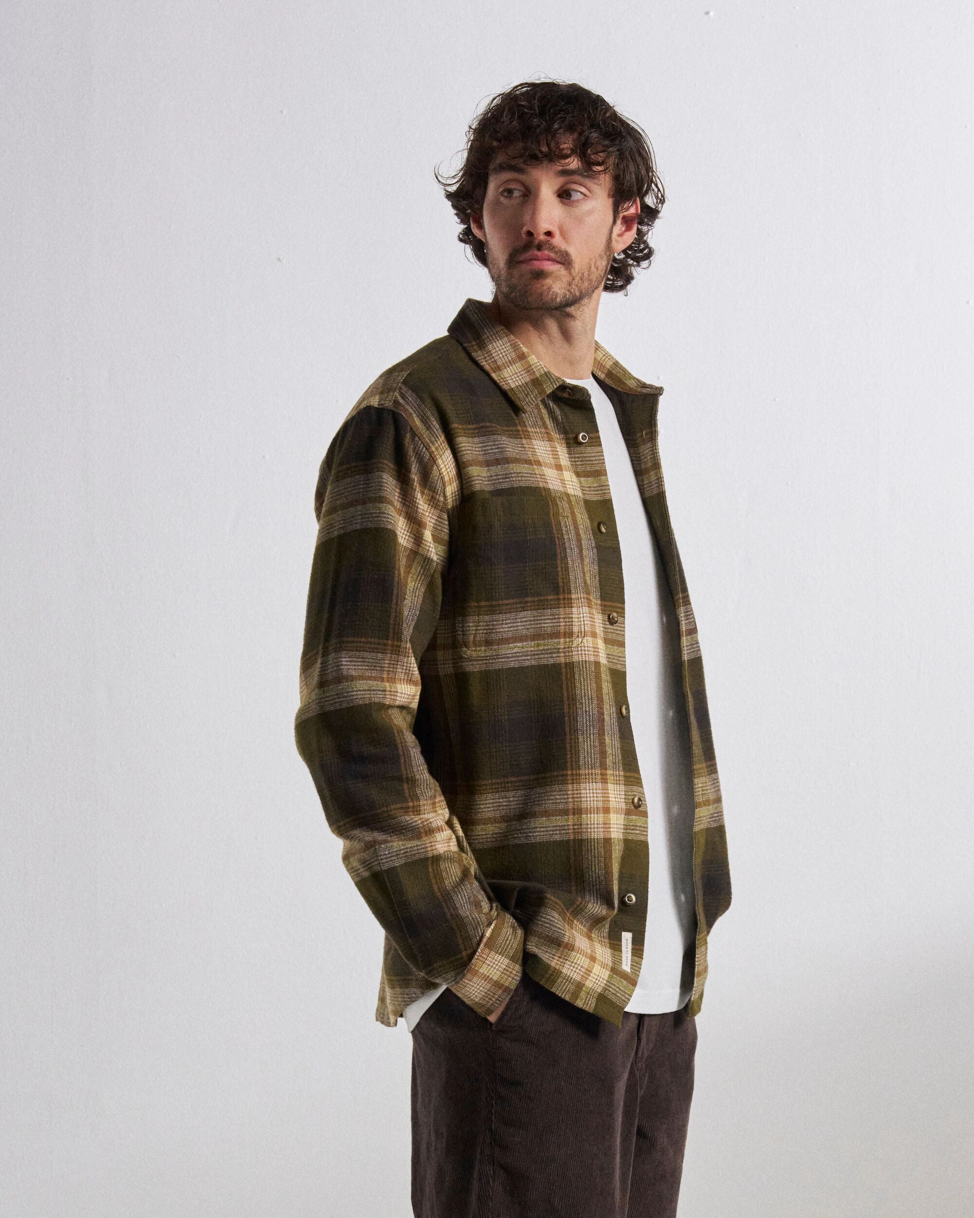 Backcountry Check Shirt - Dark Olive Check  - Studio Model