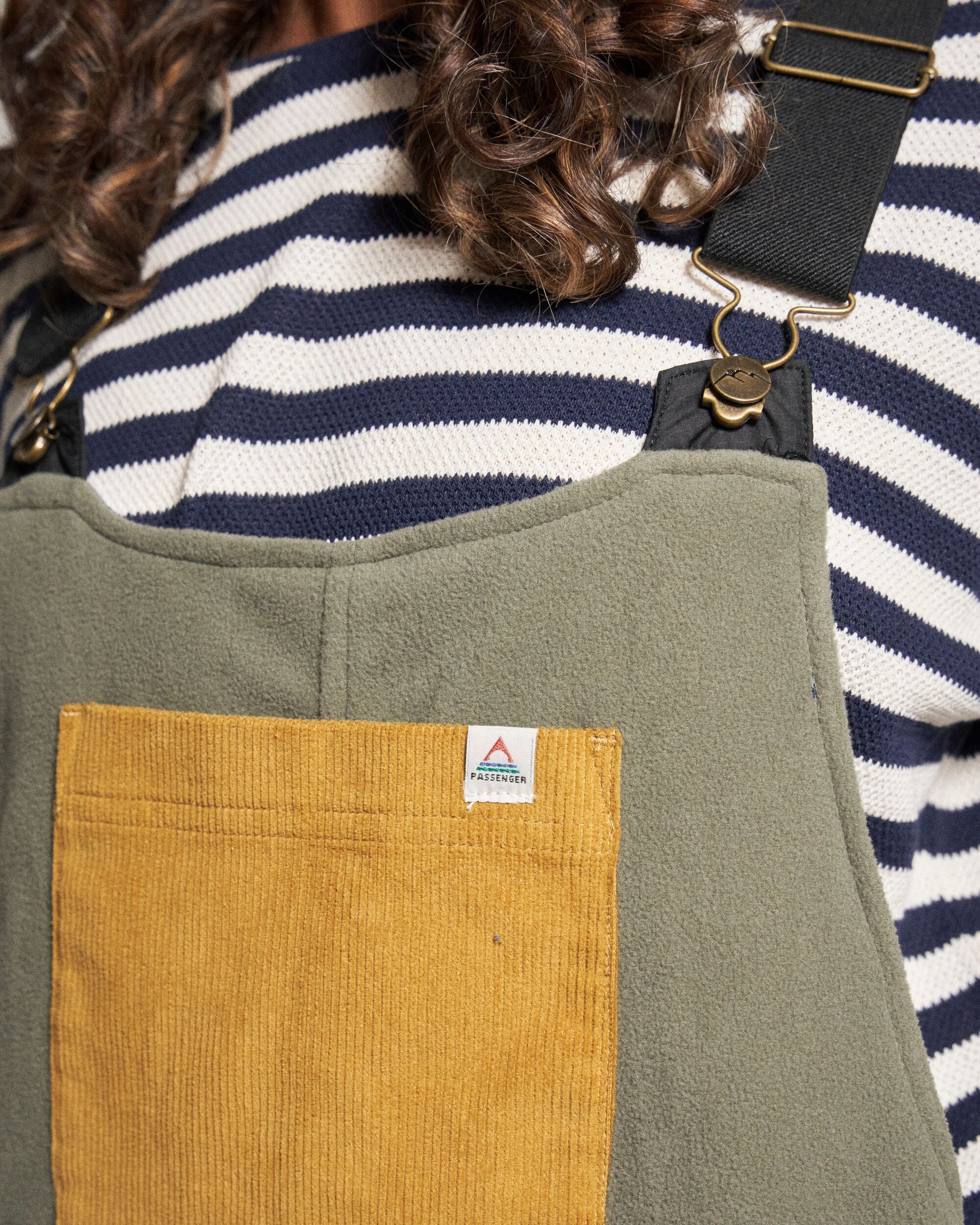 Ace Recycled Polar Fleece Dungarees - Dusty Olive - Studio Model
