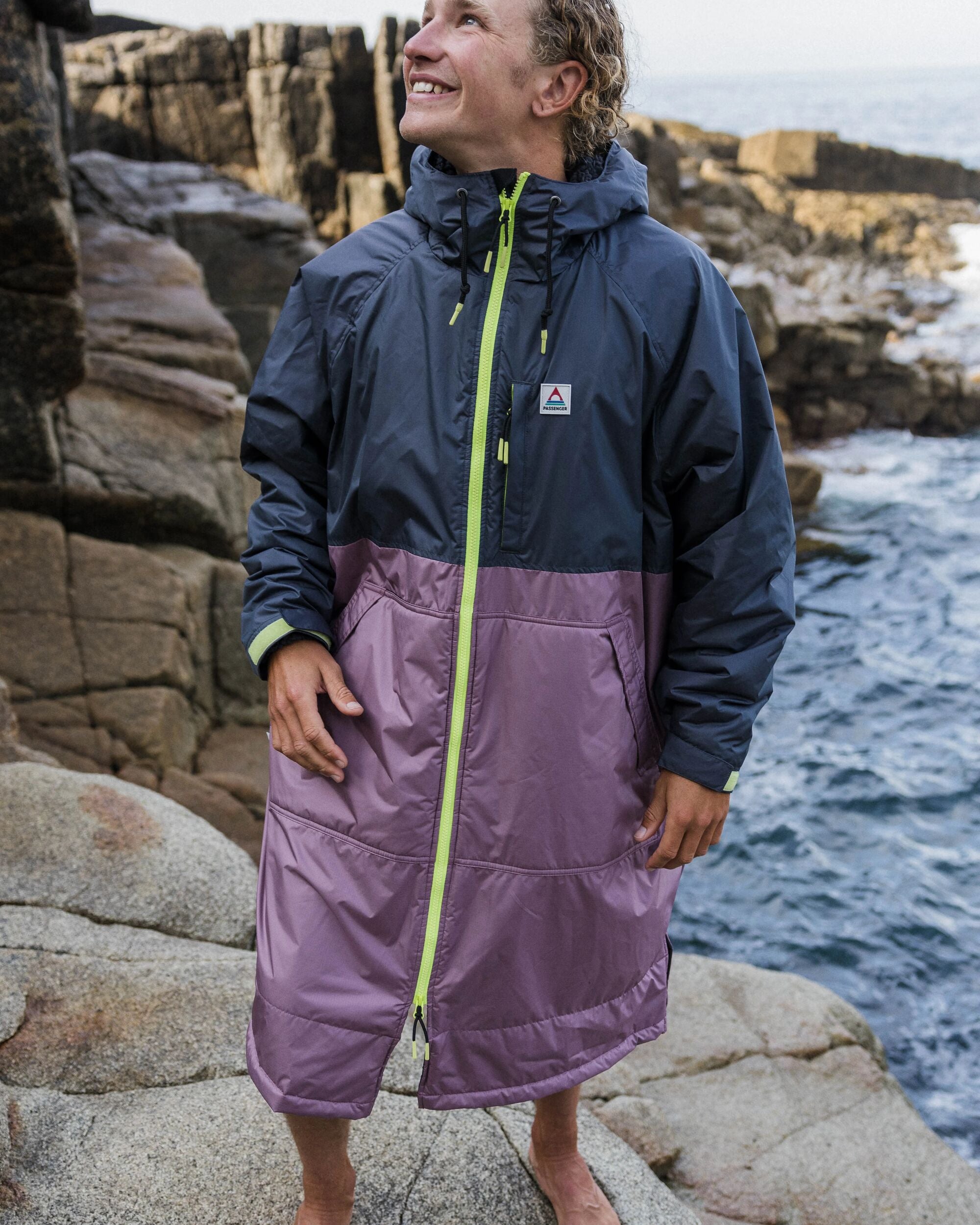 Waves Recycled Sherpa Lined Changing Robe - Grape / Charcoal - Lifestyle - Male
