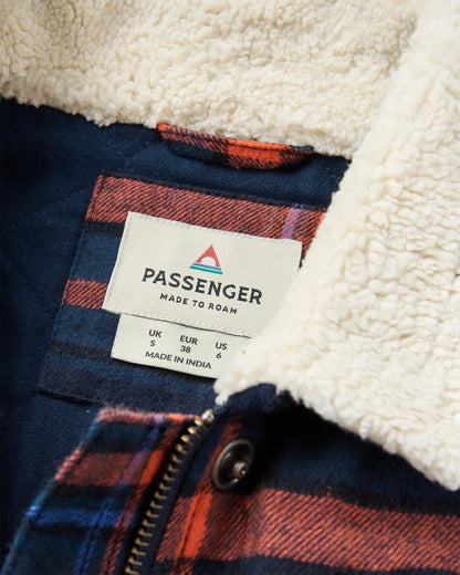 On The Go Insulated Bomber Jacket - Rich Navy/Ember Orange Check  - Flatlay