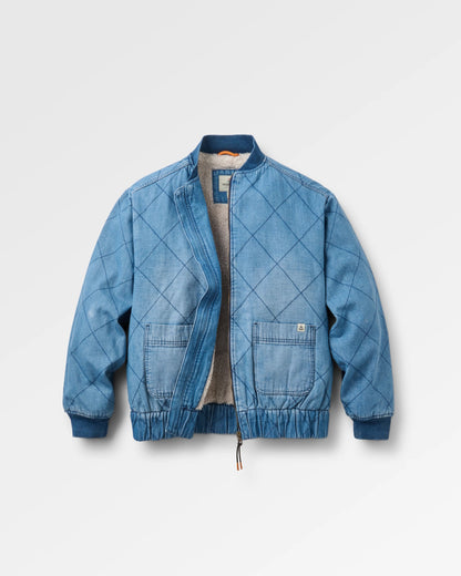 Lucia Sherpa Lined Denim Bomber Jacket - Denim Blue - Flatlay