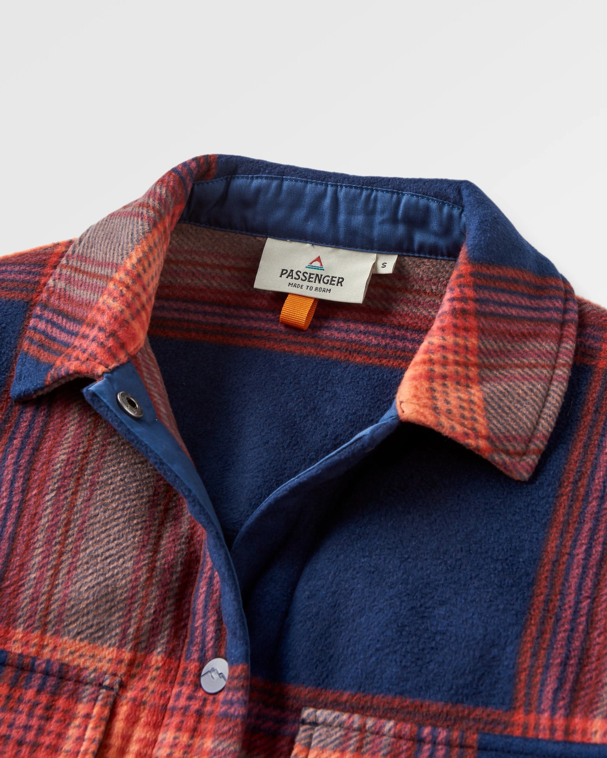East Recycled Polar Fleece Shirt - Rich Navy/ Red Ochre Check - Flatlay