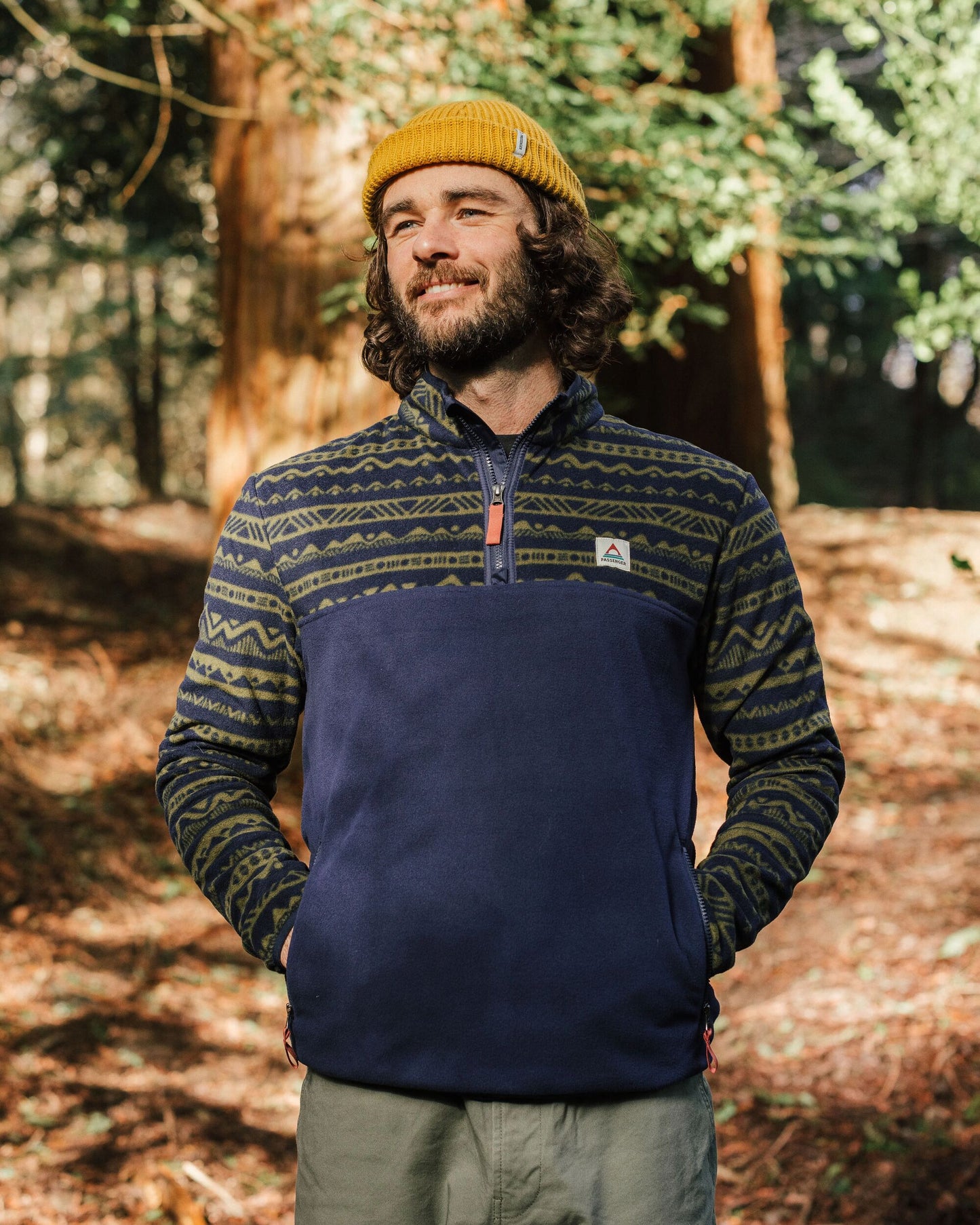 Set Off Recycled Polar 1/4 Zip Fleece - Mountain Geo Khaki/Rich Navy