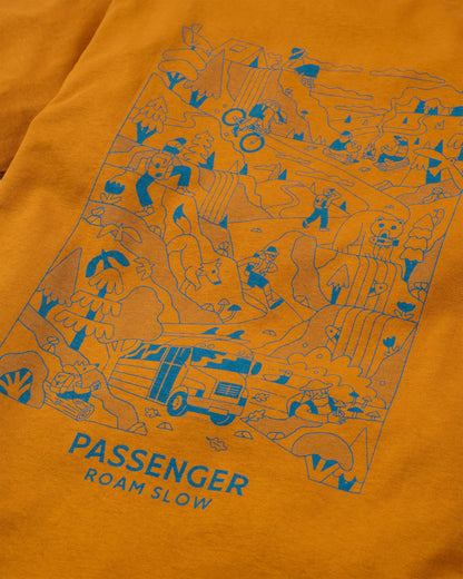 Roam Slow Men's Recycled Cotton T-Shirt - Retro Orange - Flatlay