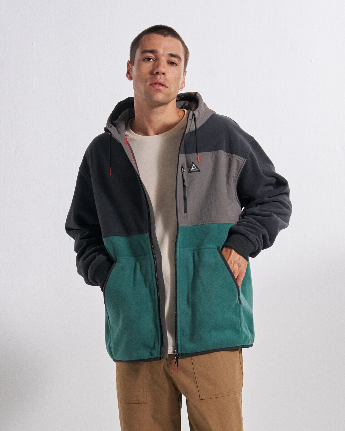 Woodland Full Zip Hooded Polar Fleece - Faded Black/Deep Ocean - Studio Model