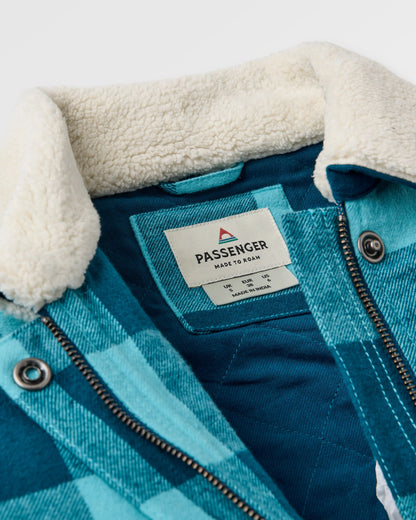 On The Go Insulated Bomber Jacket - Retro Blue Check  - Flatlay