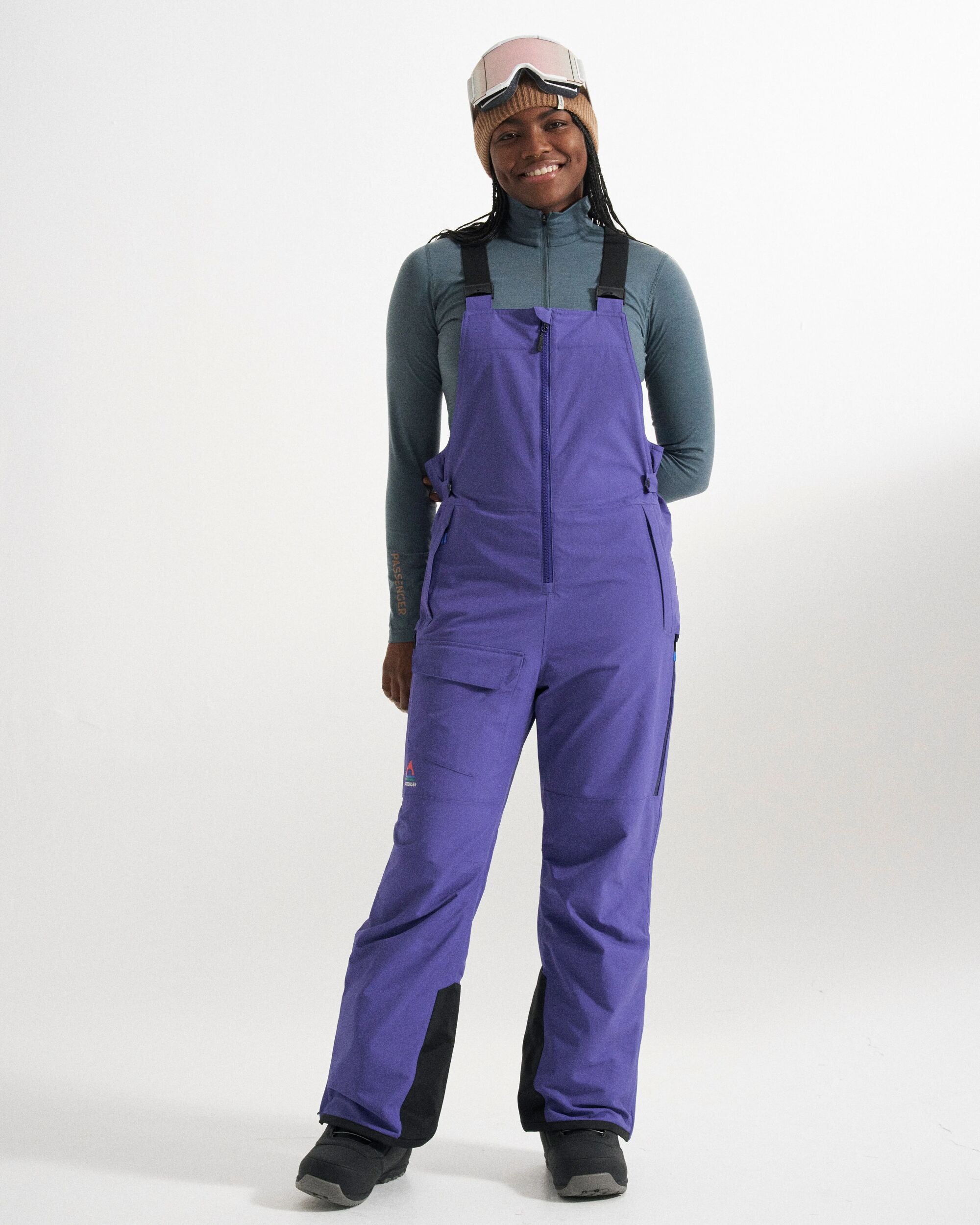 Snowscape Women's Recycled Bibpant - Purple Indigo - Studio Model