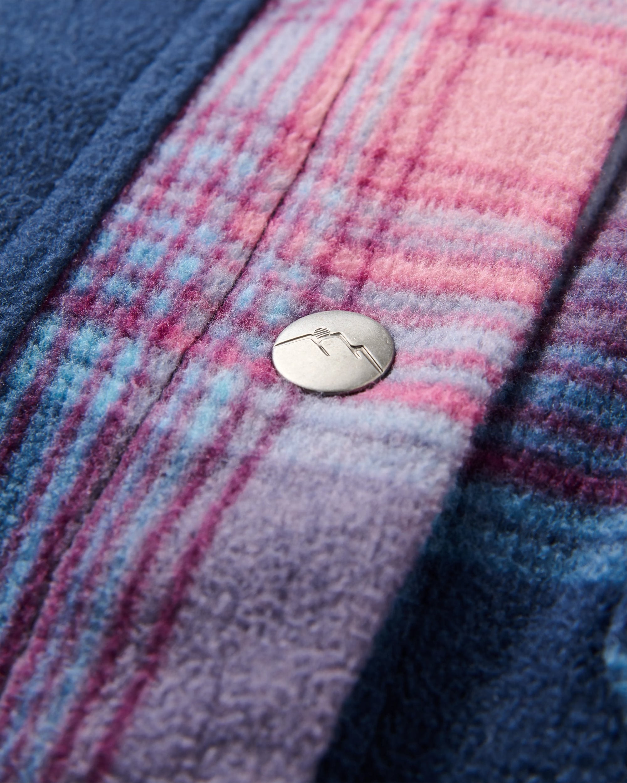 East Recycled Polar Fleece Shirt - Rich Navy/Pink Haze Check - Flatlay