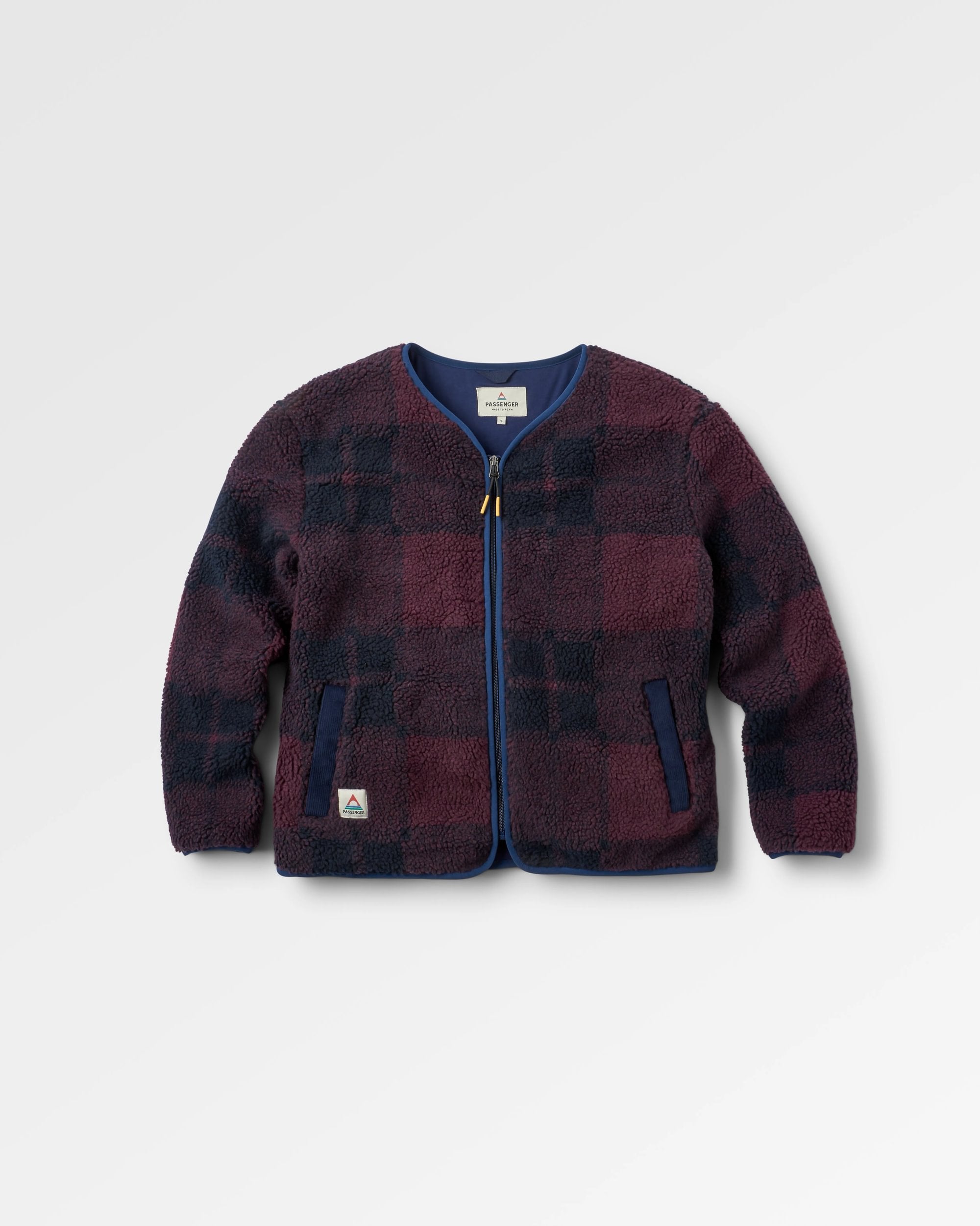 Tawny Recycled Deep-Pile Sherpa Fleece - Deep Plum/Deep Navy Check - Flatlay