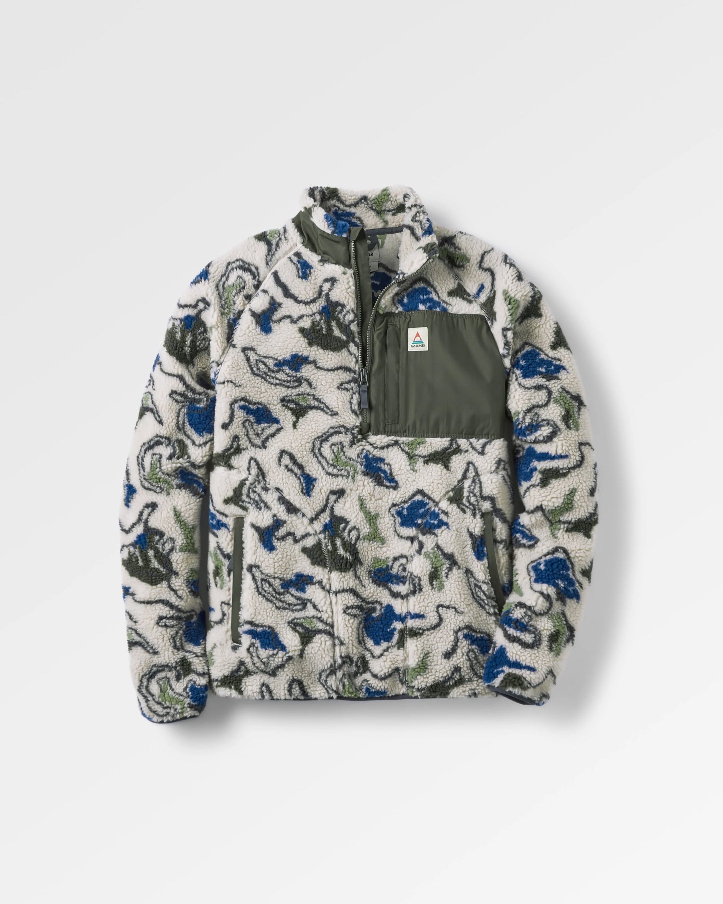 Offroad Recycled Sherpa 1/2 Zip Fleece - Abstract Strata Green - Flatlay