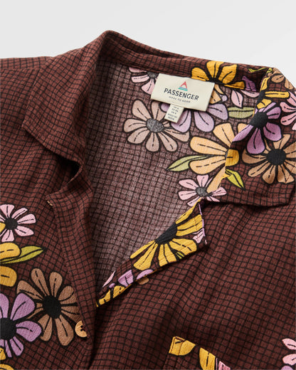 Arden Short Sleeve Shirt Eco Vero - Floral Grid Espresso - Flatlay
