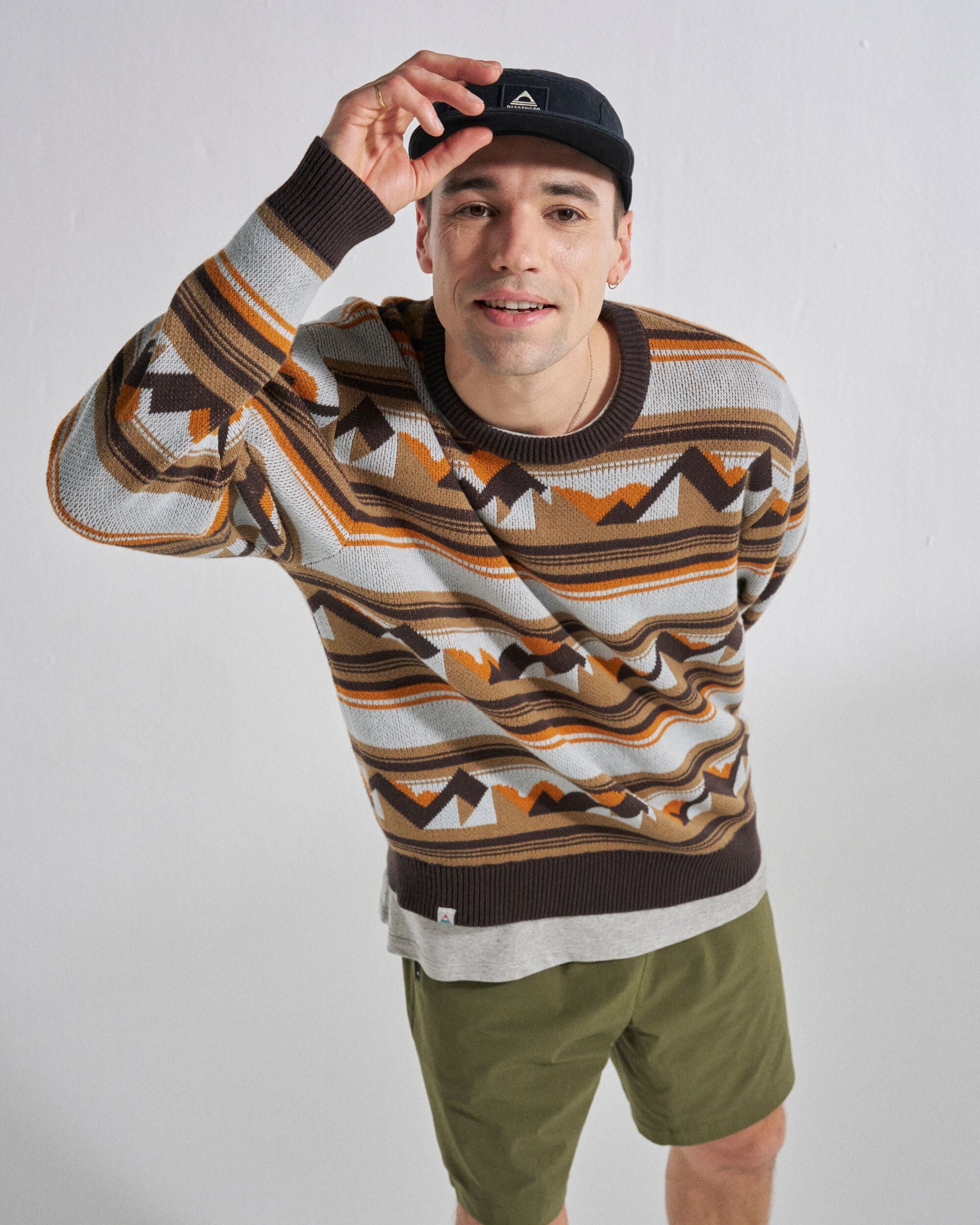 Panorama Lightweight Knitted Jumper - Views Caramel Stripe - Studio Model