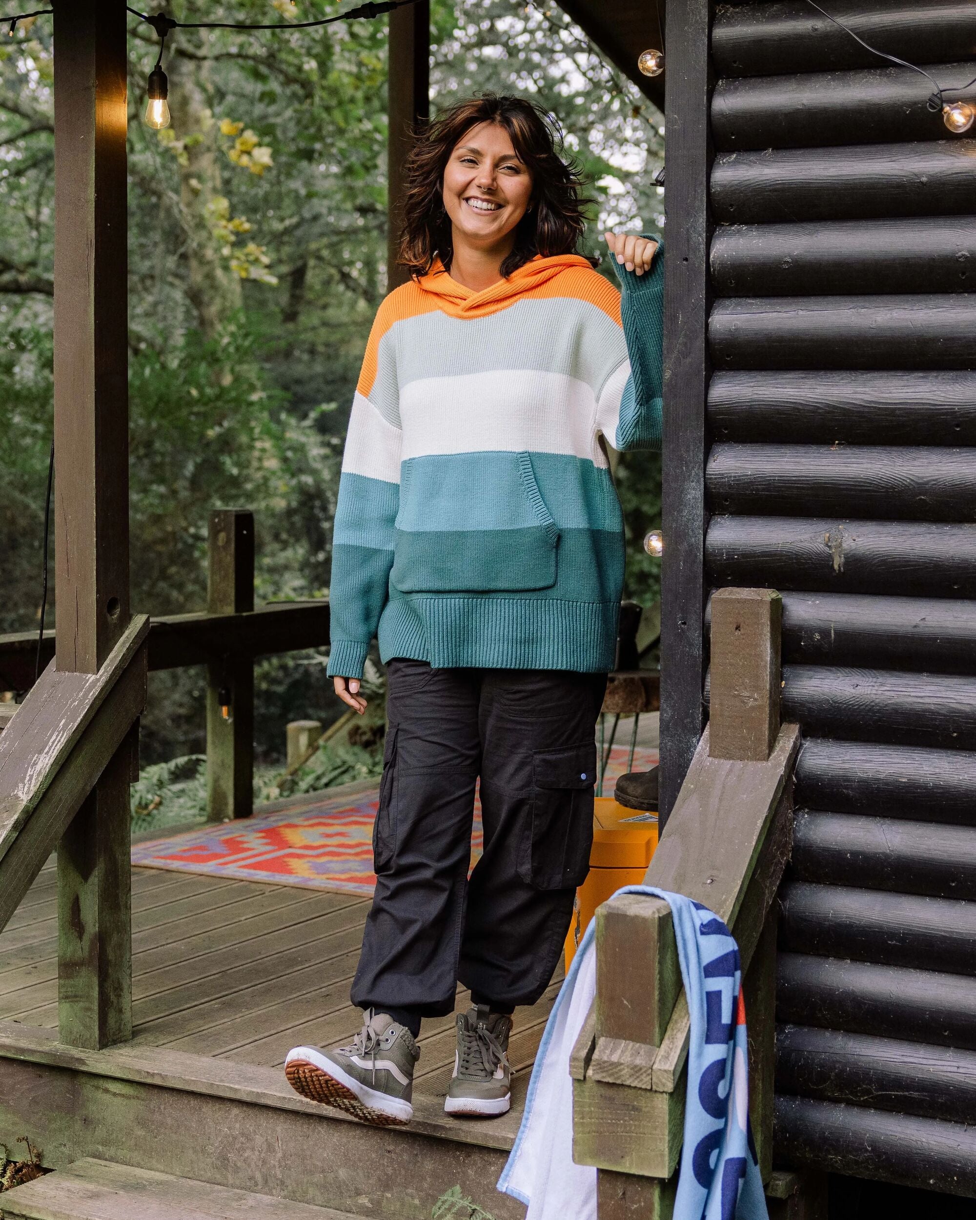 Moments Oversized Organic Cotton Knitted Hoodie - Multi Stripe - Lifestyle