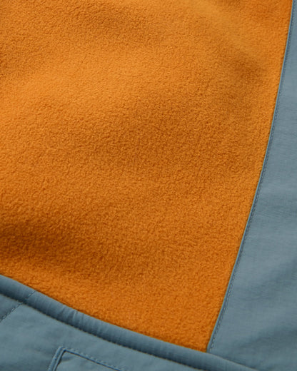 Woodland Hooded 1/2 Zip Recycled Polartec® Fleece - Retro Orange/Tidal Blue - Flatlay