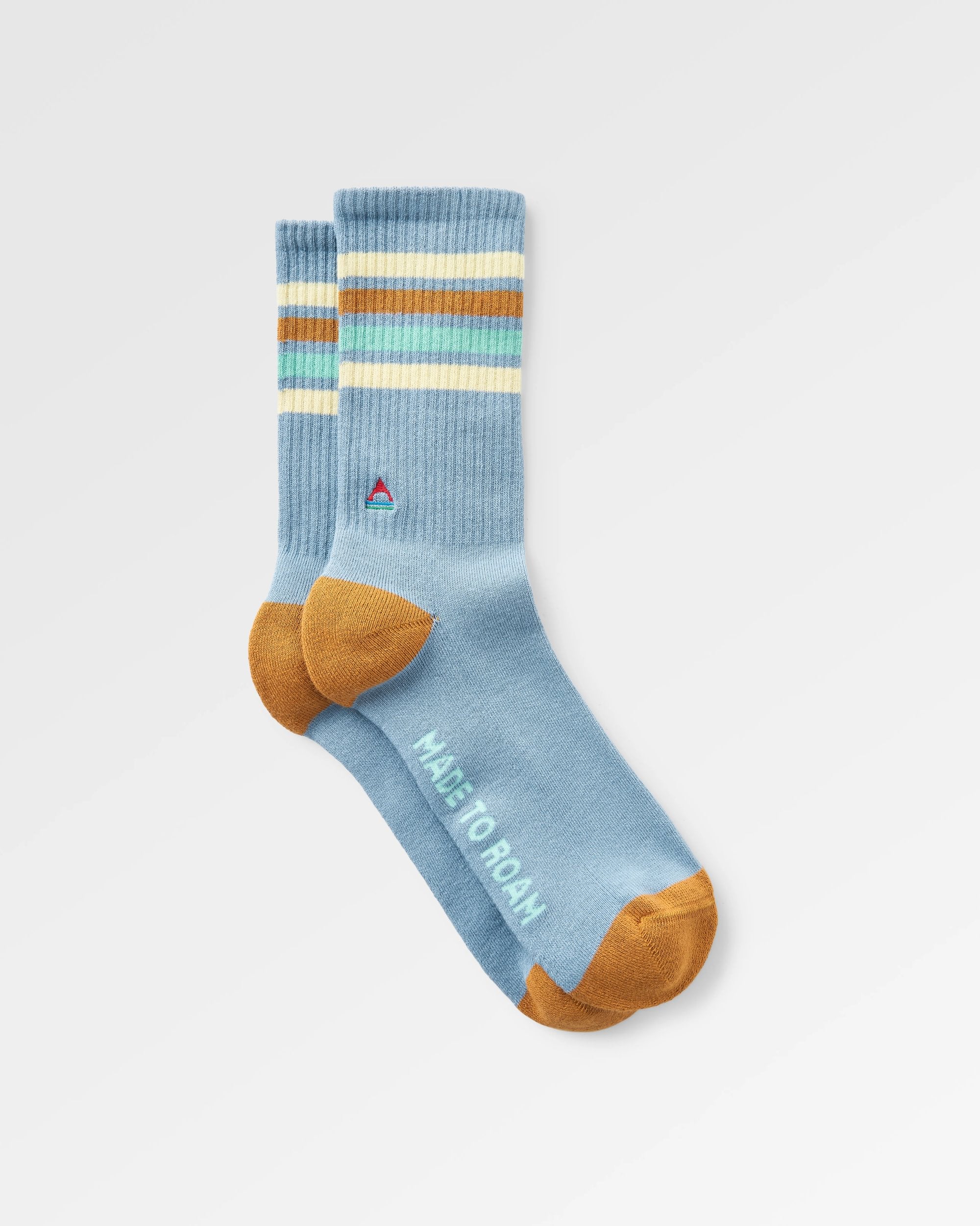 Organic Midweight Crew Socks - Faded Denim - Flatlay