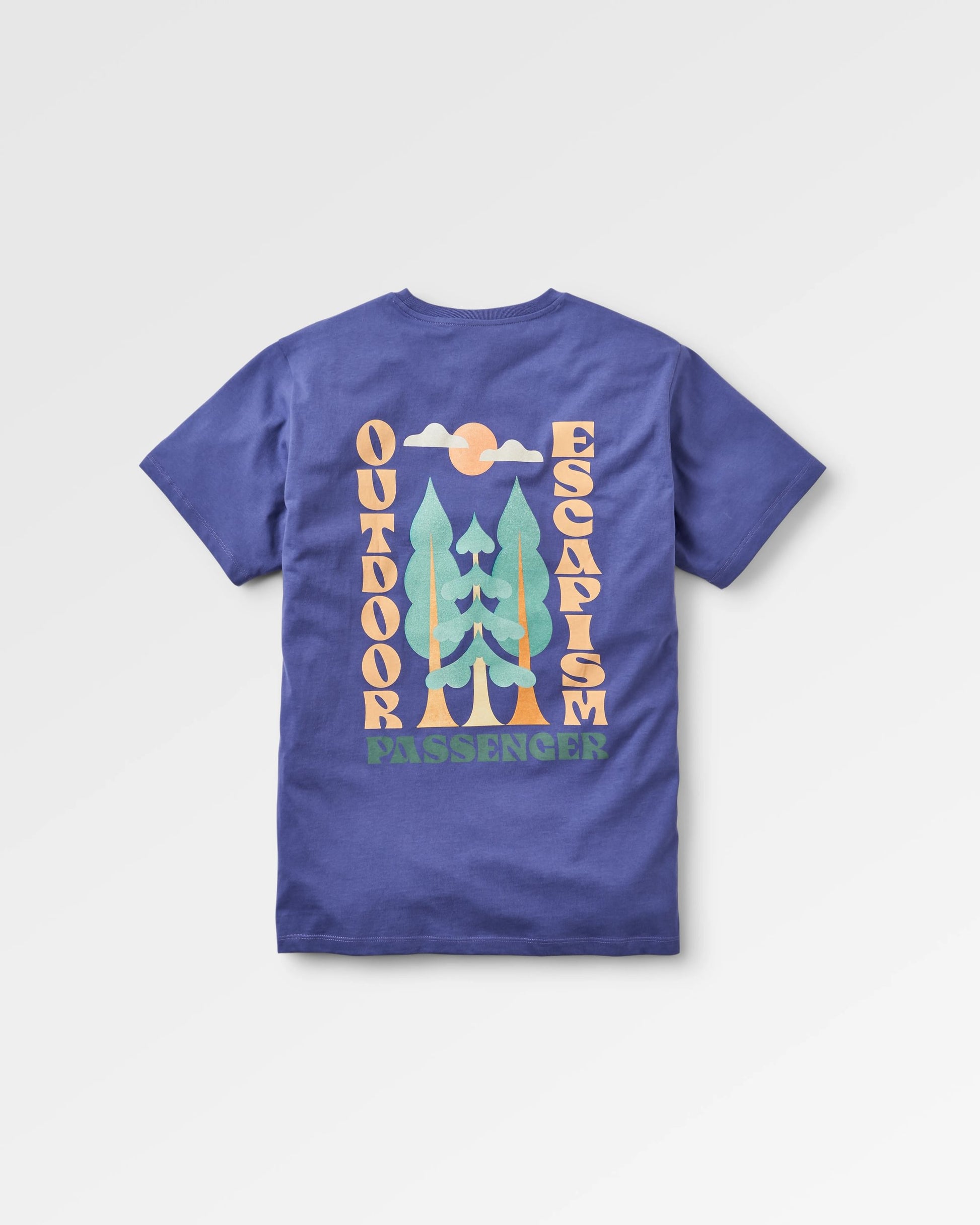 Tall Pines Men's Recycled Cotton T-shirt - Purple Indigo - Flatlay