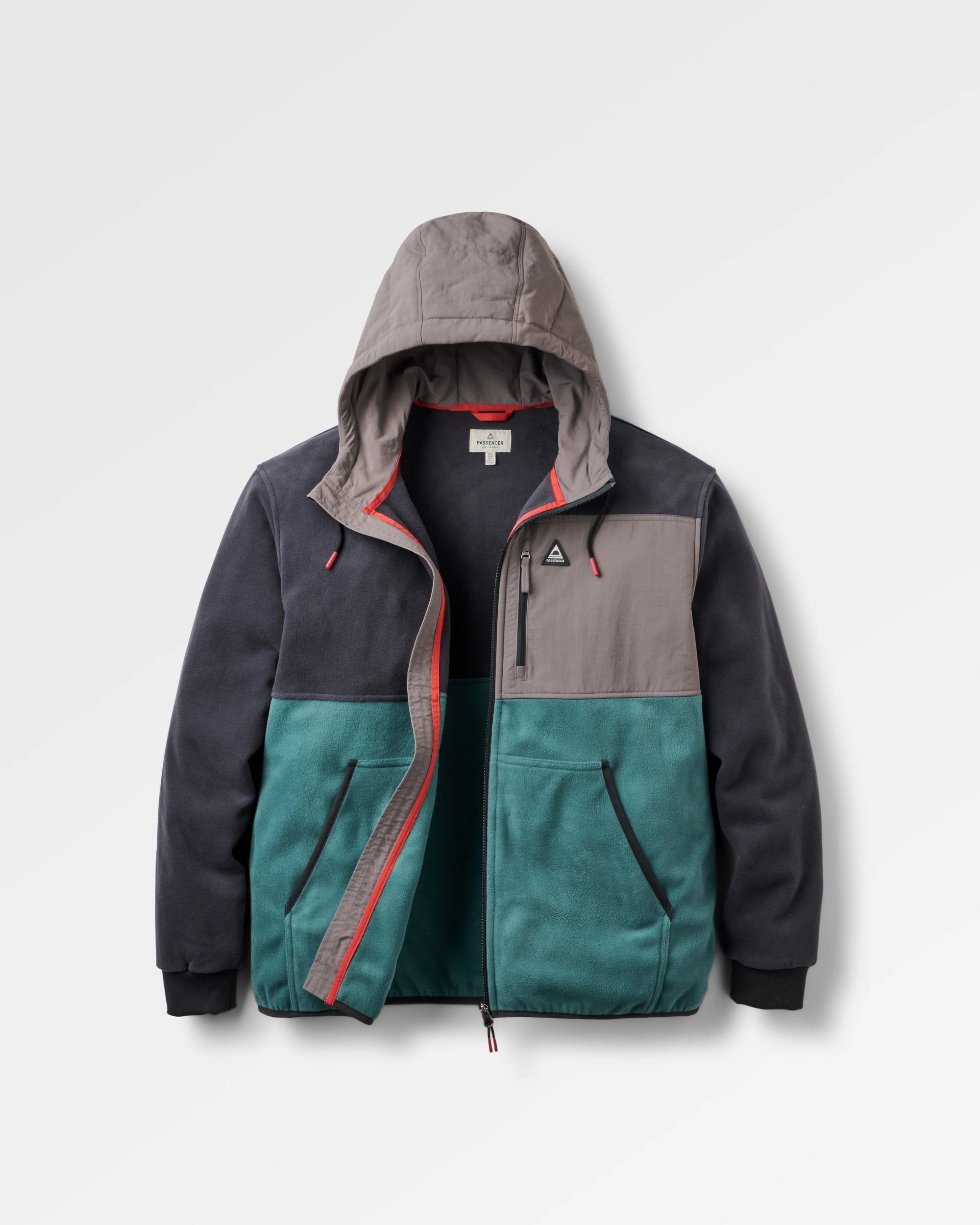 Woodland Full Zip Hooded Polar Fleece - Faded Black/Deep Ocean - Flatlay