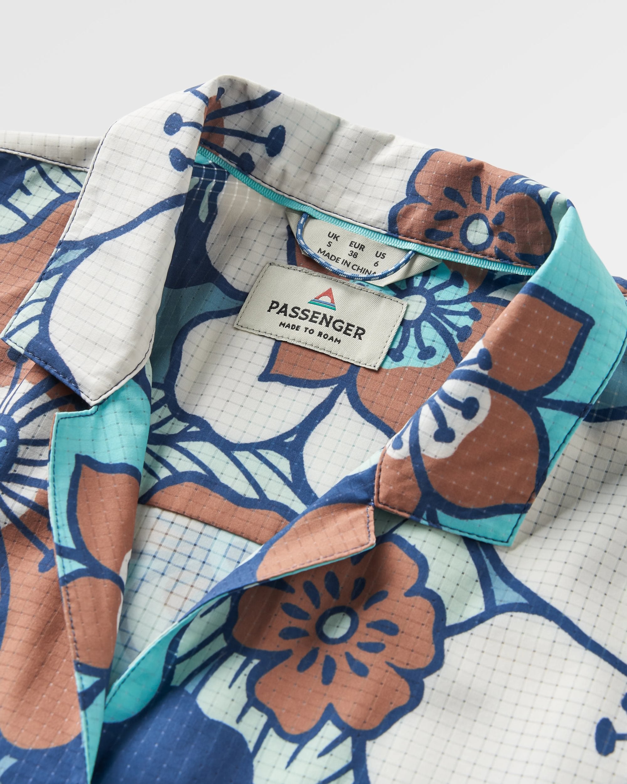 365 Recycled Active Boxy Shirt - Vintage Floral Aqua - Flatlay