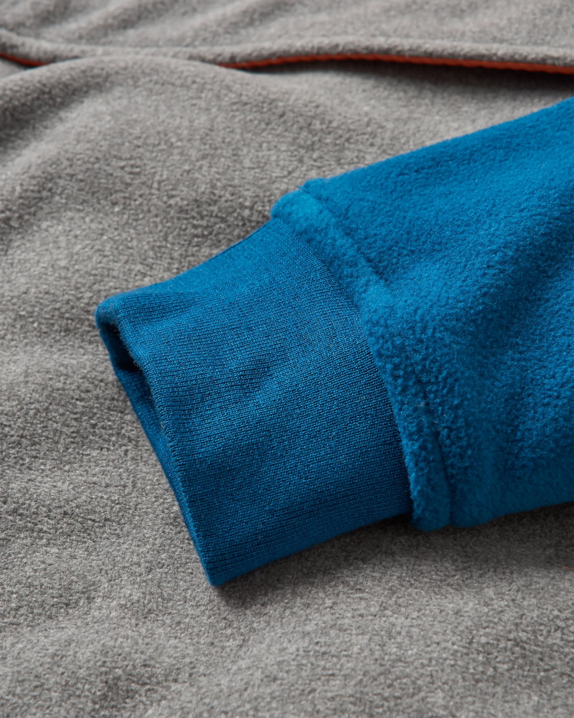 Woodland Hooded 1/2 Zip Recycled Polar Fleece - Grey Marl/ Tidal Blue - Flatlay