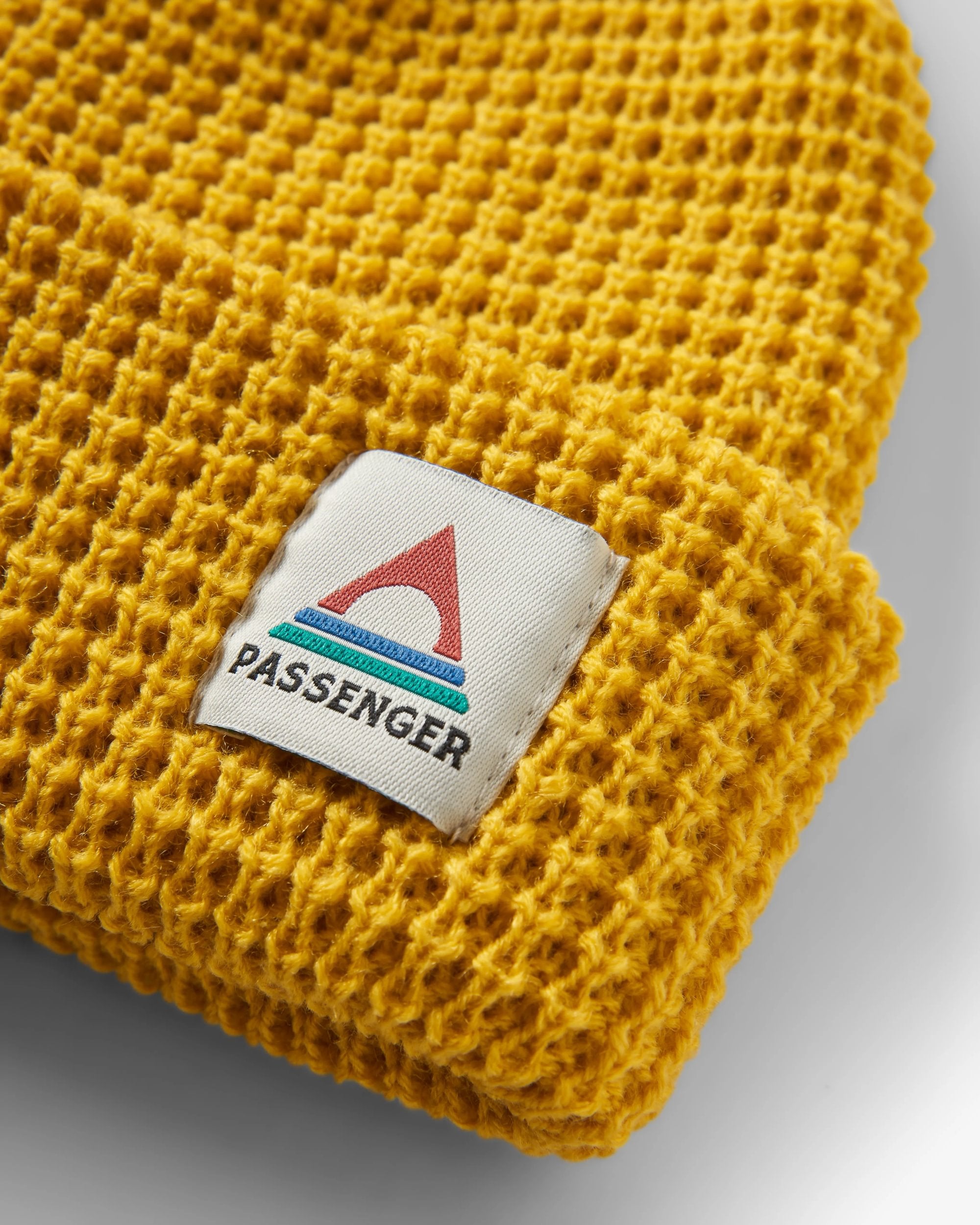 Moss Double Layer Recycled Waffle Beanie - Mustard Yellow - Flatlay