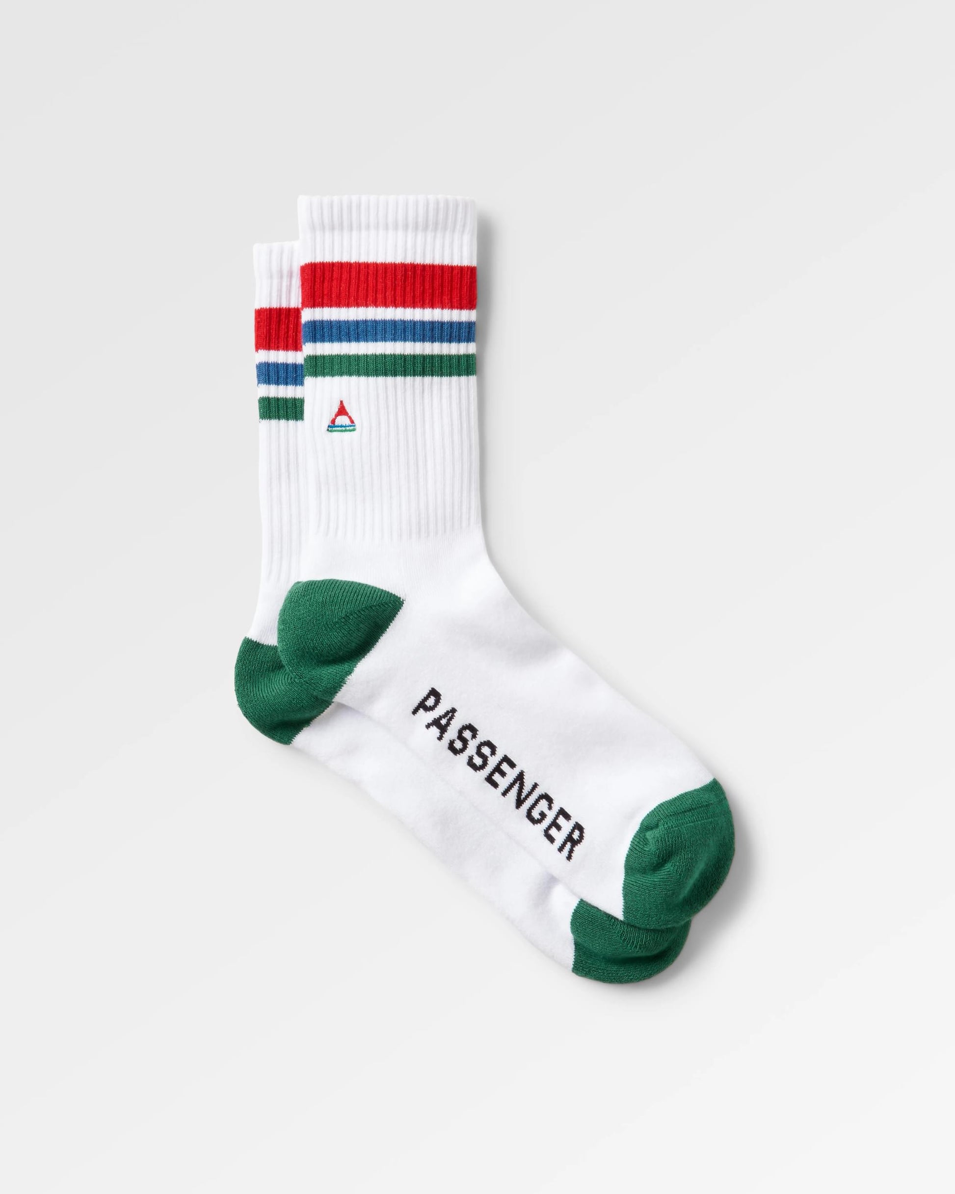 Organic Midweight Crew Socks - White/Greenlake - Flatlay