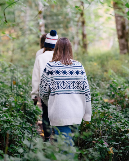 Whimsical Recycled Oversized Polo Neck Knitted Jumper - Homespun Stripe Off White