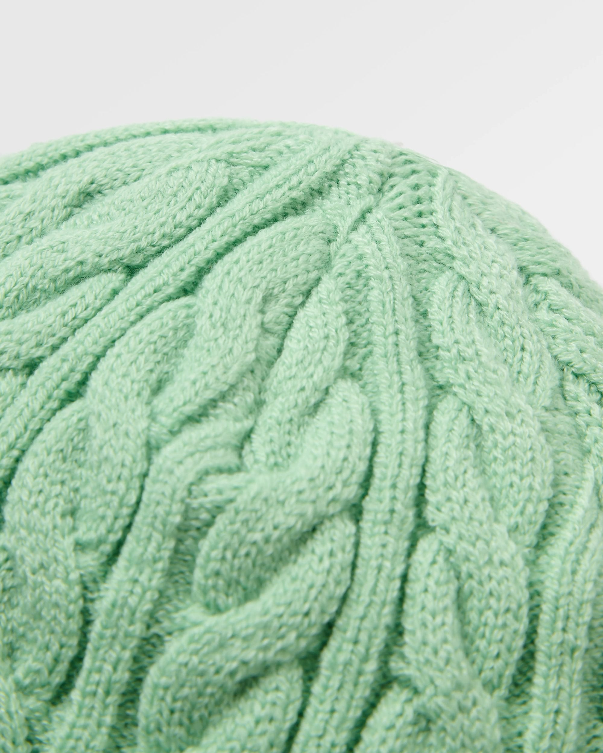 Fireside Cable Knit Beanie - Seafoam - Flatlay