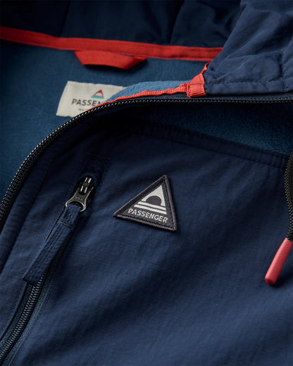 Woodland Full Zip Hooded Polar Fleece - Dark Denim/Caramel - Flatlay