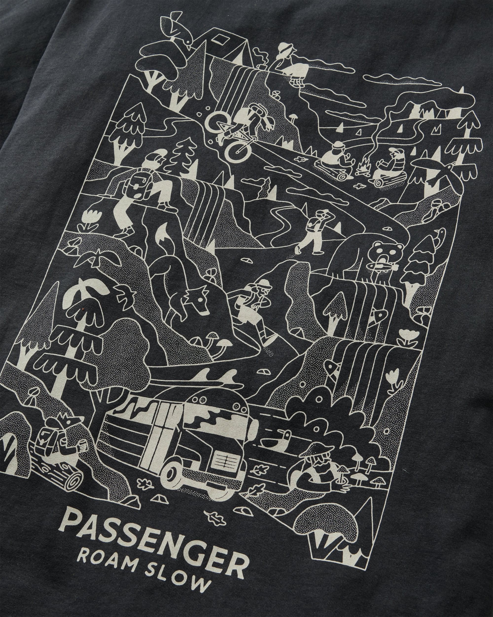 Roam Slow Men's Recycled Cotton T-shirt - Black - Flatlay