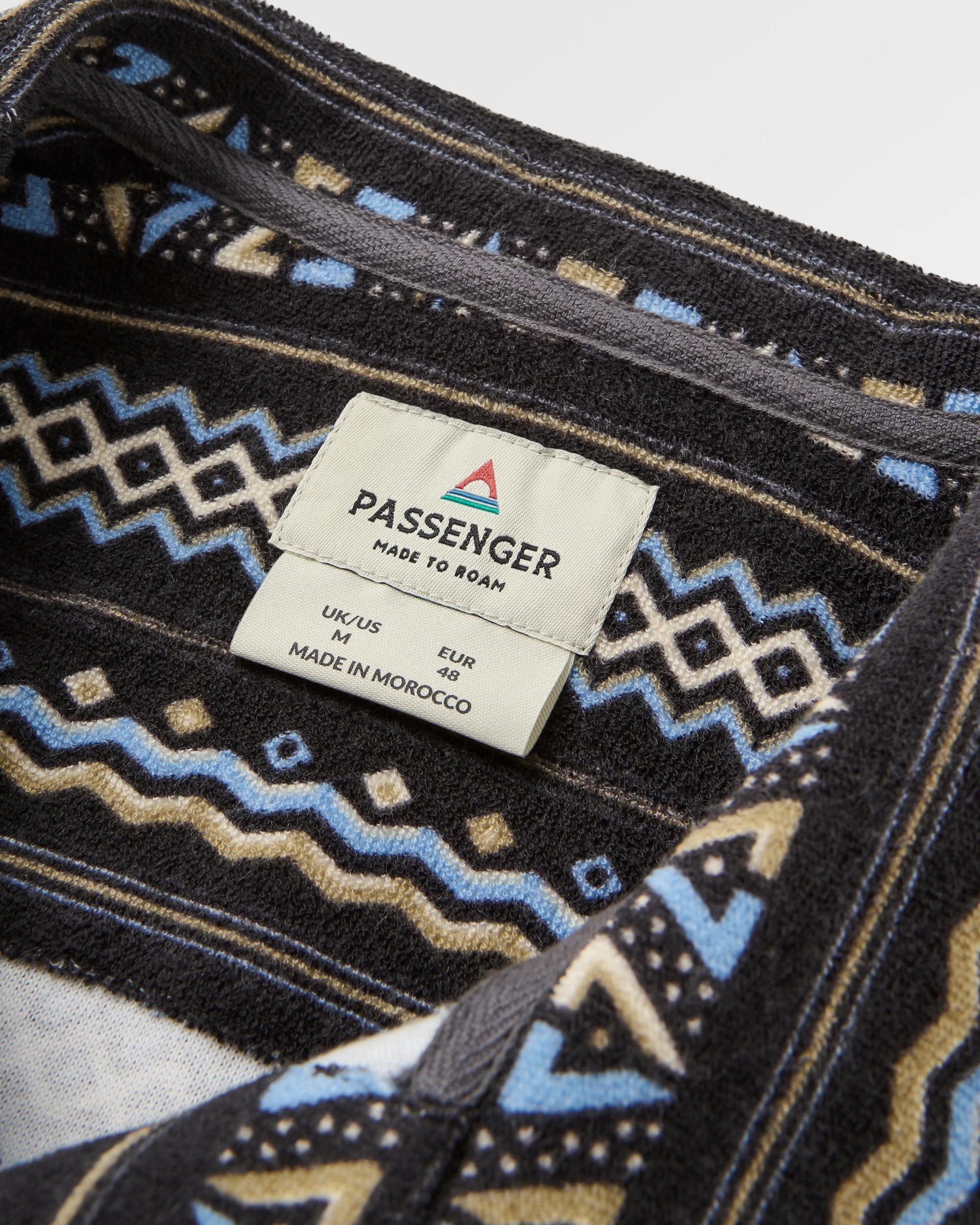 Rising Towelling Polo Shirt - Geo Stripe Faded Black  - Flatlay